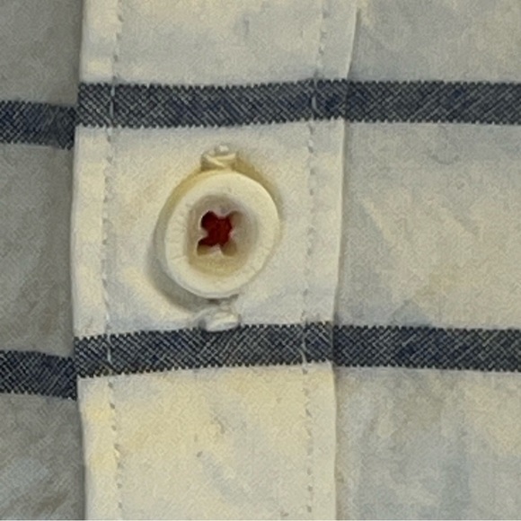 Denim & Flower Men's Shirt L White Blue Stripes Slim Fit Button Down - Picture 6 of 13